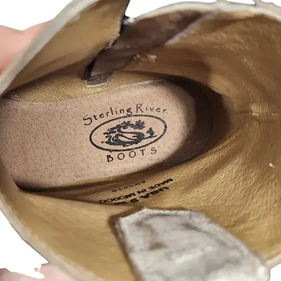 Sterling River Cowboy Boots Distressed Leather Fringe Buckle Zip Ankle Sz 9 - Picture 8 of 11